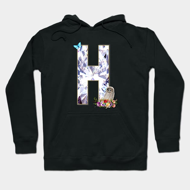 Name Initial Letter H and Cute Baby Owl Hoodie by KC Morcom aka KCM Gems n Bling aka KCM Inspirations